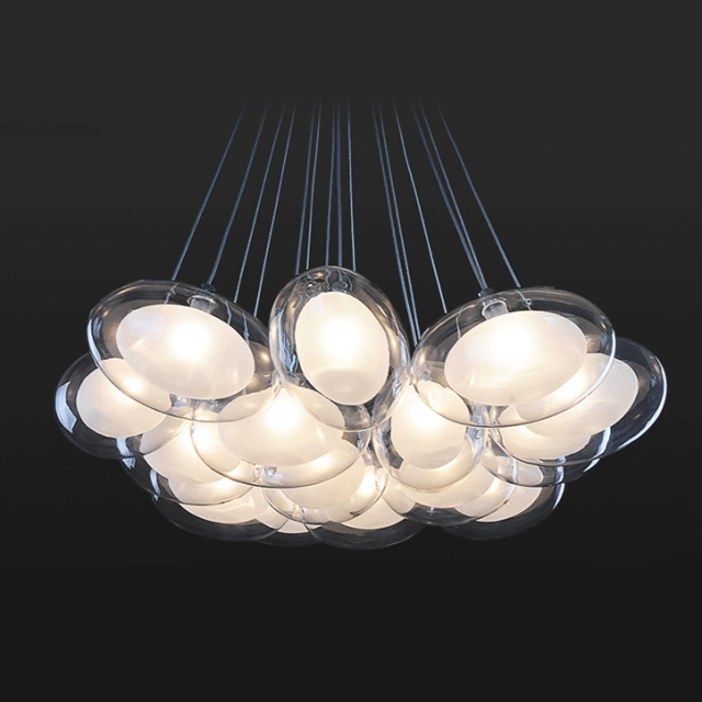 Modern Style 10/15 Light Clear Oval Glass Spheres Pendant Light for Living Room Restaurant