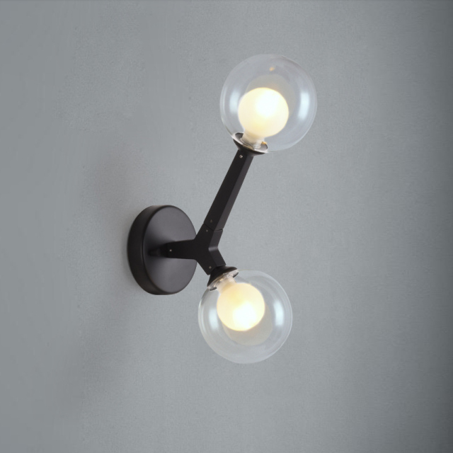 Modern Style 2 Light Sconce with Mouth Blown Clear Glass Globes for Living Room Hallway Lighting