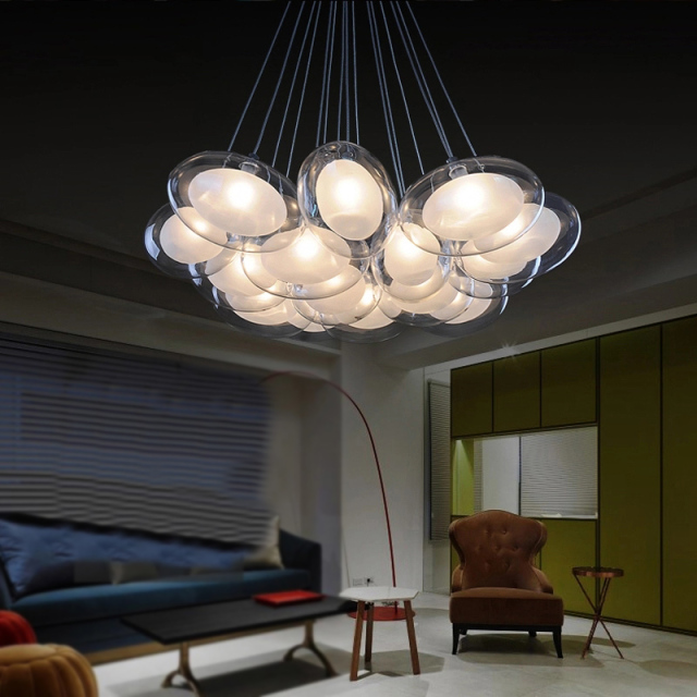 Modern Style 10/15 Light Clear Oval Glass Spheres Pendant Light for Living Room Restaurant