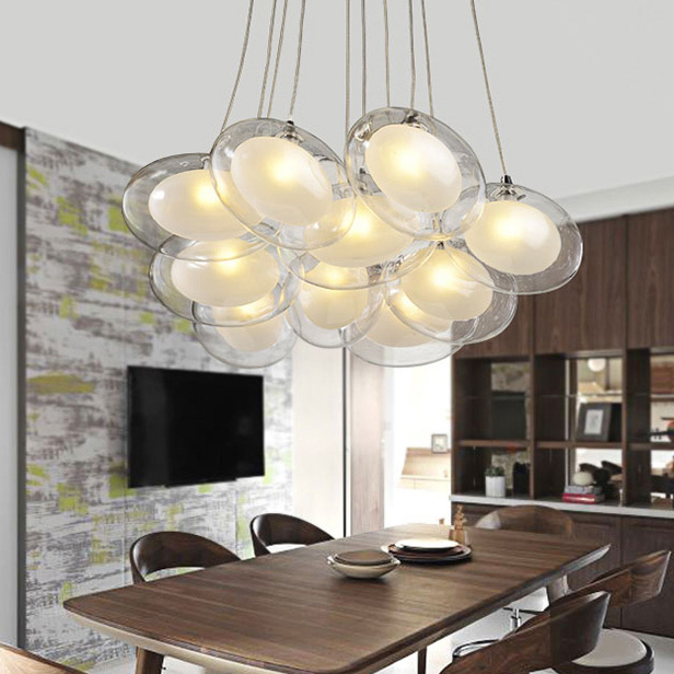 Modern Style 10/15 Light Clear Oval Glass Spheres Pendant Light for Living Room Restaurant