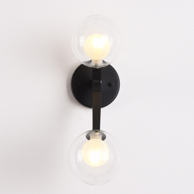Modern Style 2 Light Sconce with Mouth Blown Clear Glass Globes for Living Room Hallway Lighting