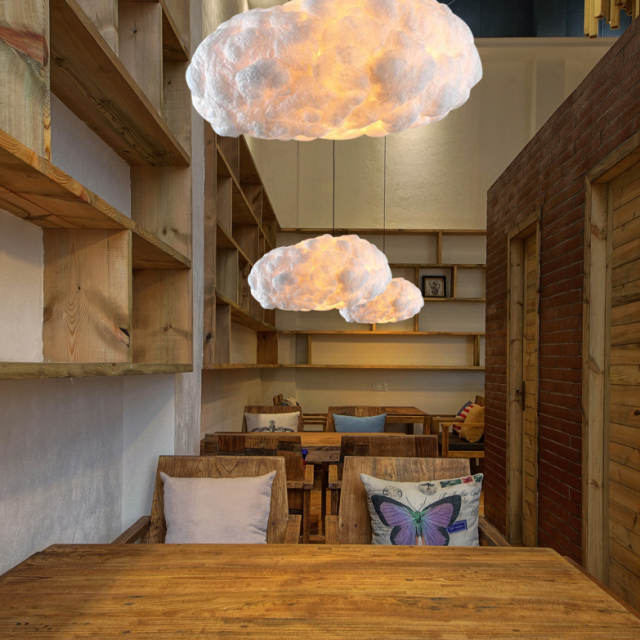 Nordic Style 15'' Wide Polymer Cloud Shape Hanging Pendant Light for Restaurant Bar