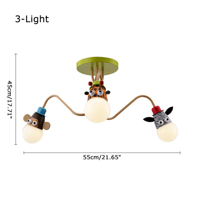 Modern Style 3/4 Light Cartoon Semi Flush Light for Kid's Room Baby Nursery Room