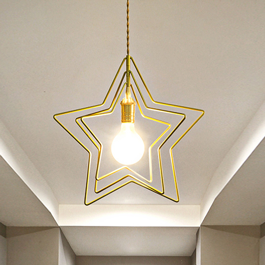 Modern Style 1 Light Brass Pentagram Pendant Light for Living Room Restaurant