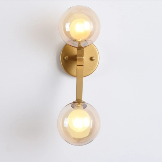 Modern Style 2 Light Sconce with Mouth Blown Clear Glass Globes for Living Room Hallway Lighting