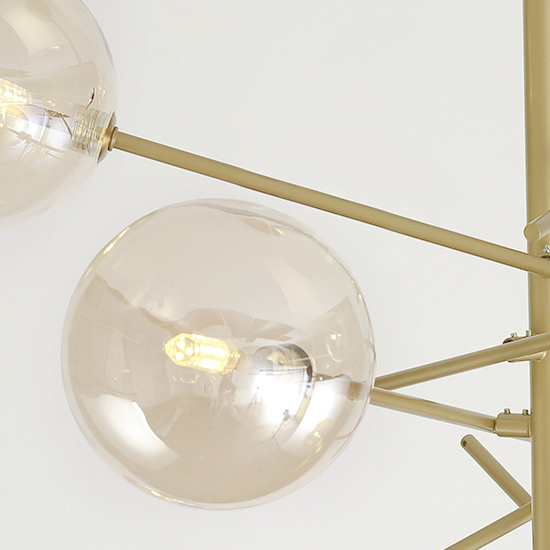 Modern Style 6 Light Chandelier Matte Gold with Clear Hand-blown Glass Globes