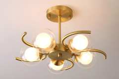 Modern Style 3/4/5 Light Brass Semi Flush Ceiling Light with Clear Globe Glass Shade for Living Room Bedroom Restaurant