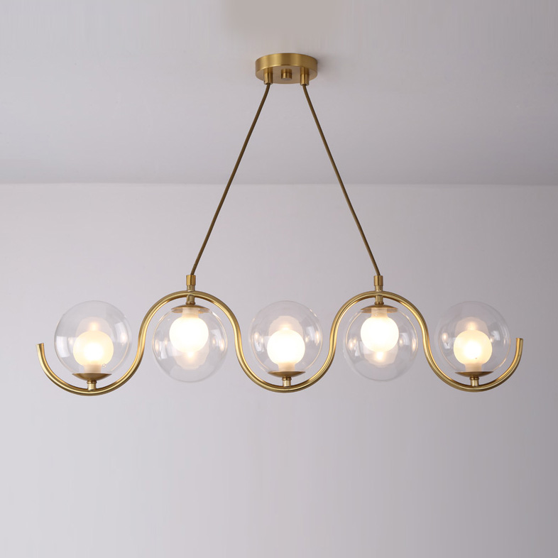 Modern Style 3/5 Light Brass Linear Chandelier with Clear Blown Glass