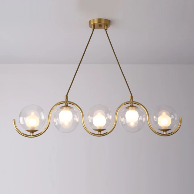 Modern Style 3/5 Light Brass Linear Chandelier with Clear Blown Glass Shade for Dining Room Kitchen Island