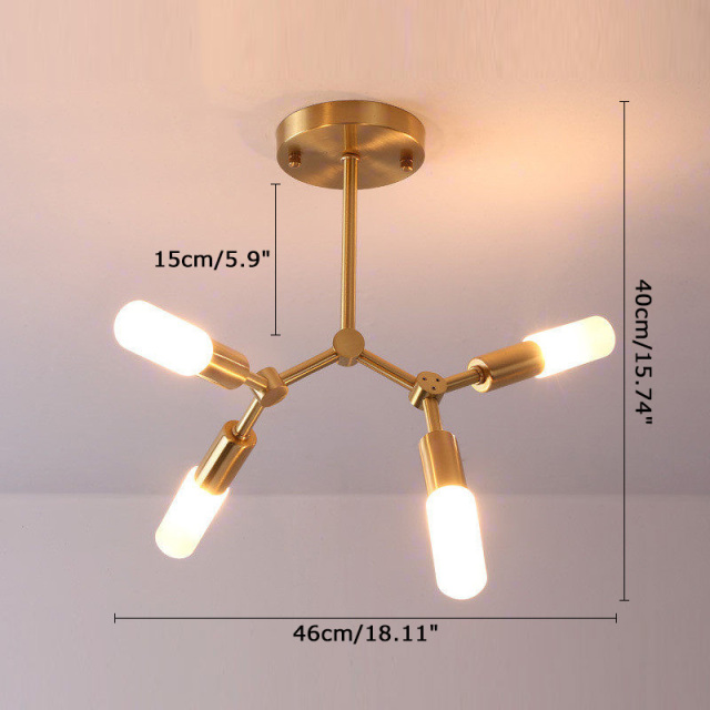 Modern Style 4 Light Brass Semi Flush Mount Ceiling Light with Clear/Frosted Glass Shade for Living Room Bedroom