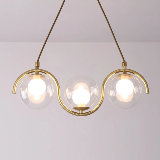 Modern Style 3/5 Light Brass Linear Chandelier with Clear Blown Glass Shade for Dining Room Kitchen Island