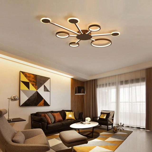 LED Modern 4/5/6/7 Circle Semi Flush Mount  Ceiling Light for Bedroom Living Room Dimmable With Remote