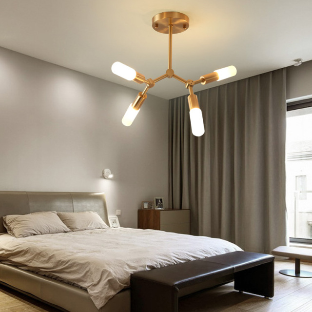 Modern Style 4 Light Brass Semi Flush Mount Ceiling Light with Clear/Frosted Glass Shade for Living Room Bedroom