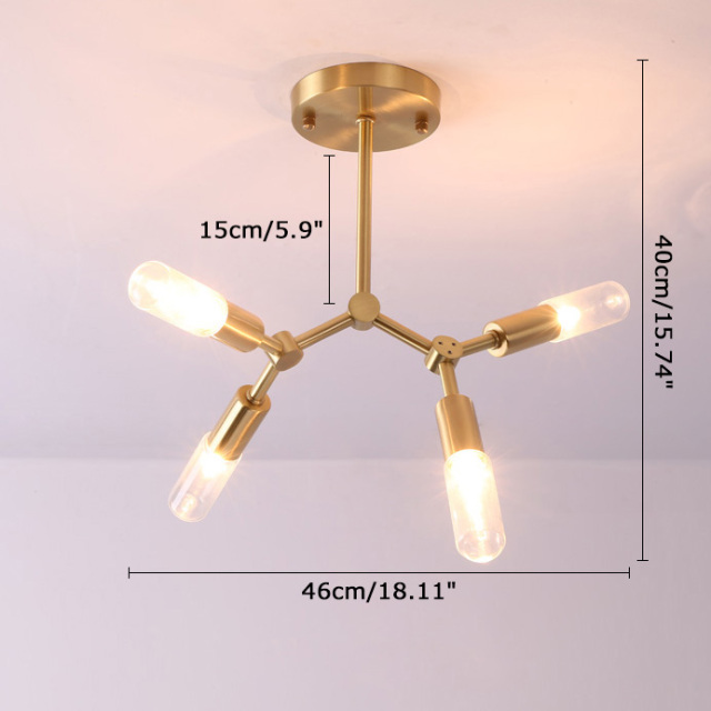 Modern Style 4 Light Brass Semi Flush Mount Ceiling Light with Clear/Frosted Glass Shade for Living Room Bedroom