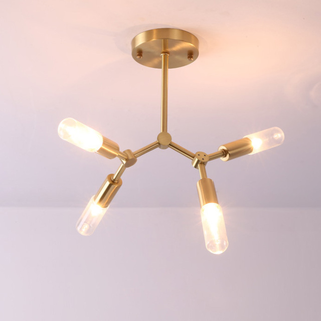 Modern Style 4 Light Brass Semi Flush Mount Ceiling Light with Clear/Frosted Glass Shade for Living Room Bedroom