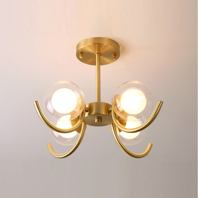 Modern Style 3/4/5 Light Brass Semi Flush Ceiling Light with Clear Globe Glass Shade for Living Room Bedroom Restaurant