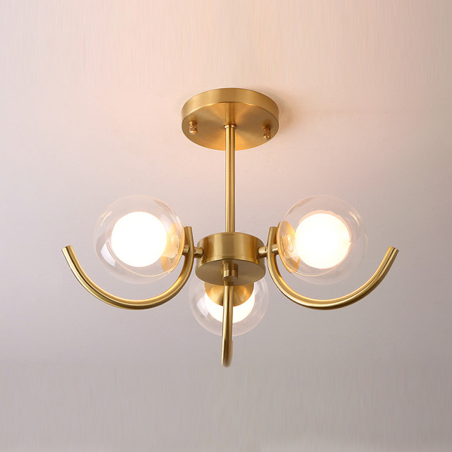Modern Style 3/4/5 Light Brass Semi Flush Ceiling Light with Clear Globe Glass Shade for Living Room Bedroom Restaurant