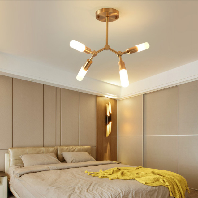 Modern Style 4 Light Brass Semi Flush Mount Ceiling Light with Clear/Frosted Glass Shade for Living Room Bedroom