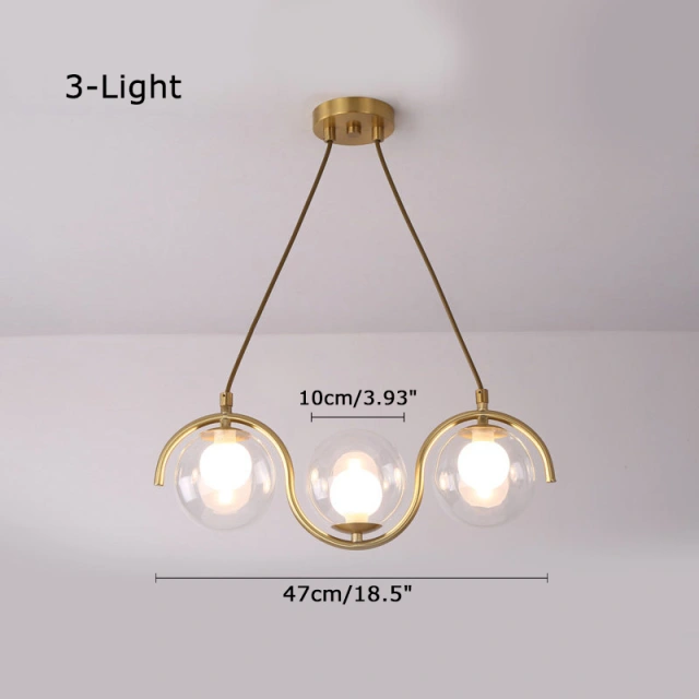 Modern Style 3/5 Light Brass Linear Chandelier with Clear Blown Glass Shade for Dining Room Kitchen Island