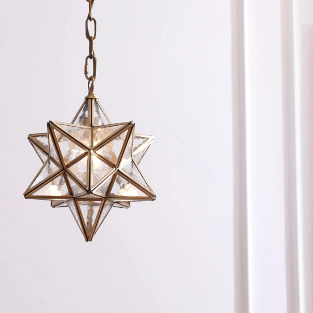 Modern Style 11''/13'' Wide 1 Light Aged Brass Star Pendant Light with Frosted Glass Shade for Restaurant Bar