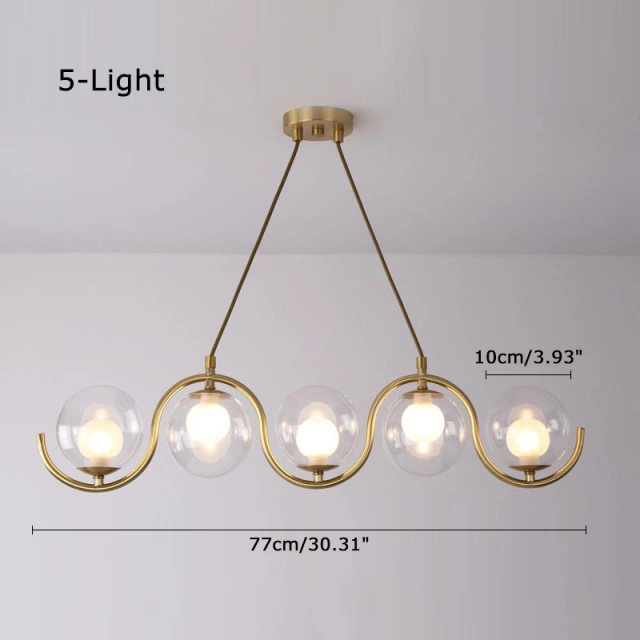 Modern Style 3/5 Light Brass Linear Chandelier with Clear Blown Glass Shade for Dining Room Kitchen Island