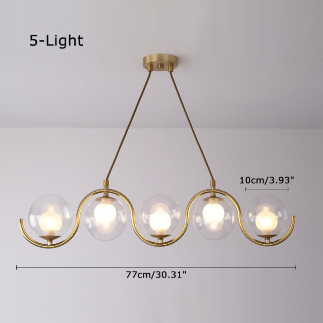 Modern Style 3/5 Light Brass Linear Chandelier with Clear Blown Glass Shade for Dining Room Kitchen Island