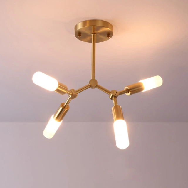 Modern Style 4 Light Brass Semi Flush Mount Ceiling Light with Clear/Frosted Glass Shade for Living Room Bedroom