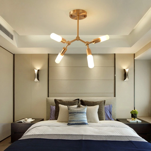 Modern Style 4 Light Brass Semi Flush Mount Ceiling Light with Clear/Frosted Glass Shade for Living Room Bedroom