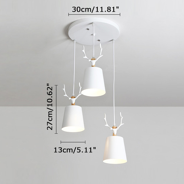 Modern Style 3 Light Deer Head Shade Pendant Light with Resin Deer Horn for Dining Room Reataurant
