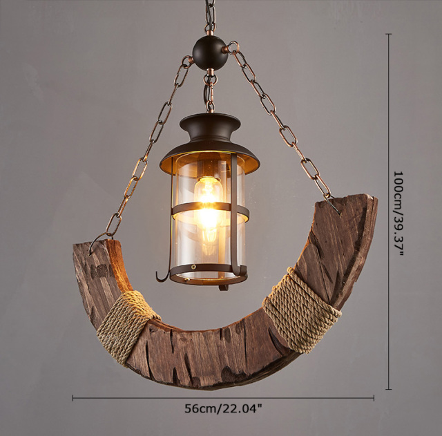 Industrial Style 22'' Wide Large Single Light Wood Pendant Chandelier with Rope Decoration