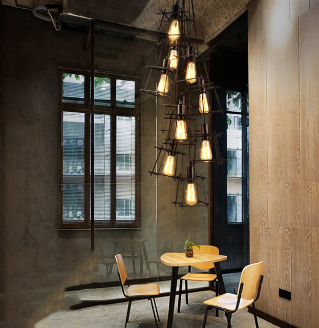 Vintage Industrial 5/6/7/9/10 Head Cage Mini Multi Light Pendant for Restaurant and Bar