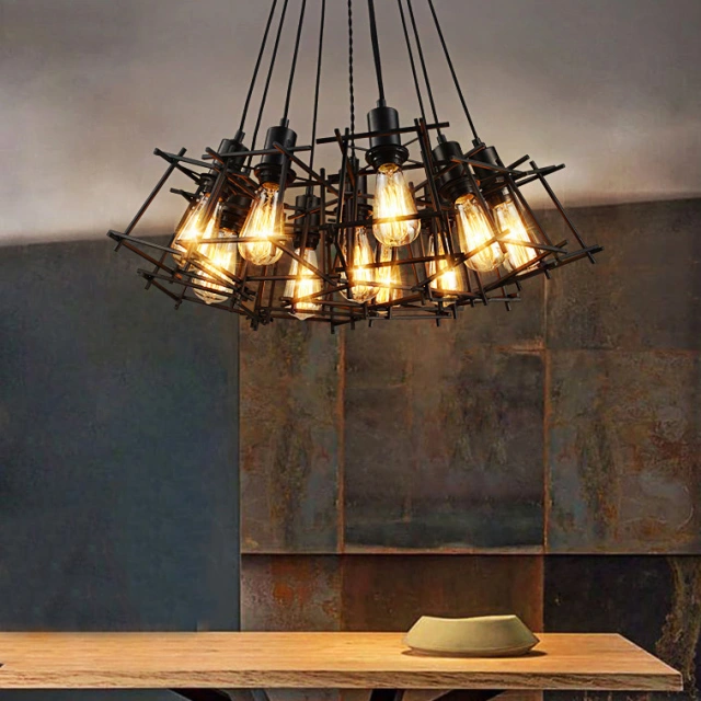 Vintage Industrial 5/6/7/9/10 Head Cage Mini Multi Light Pendant for Restaurant and Bar