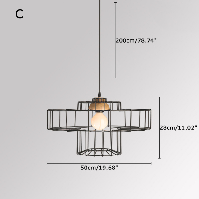 Cage Style 1 Light Industrial Pendant Mini with Wood Decoration for Kitchen