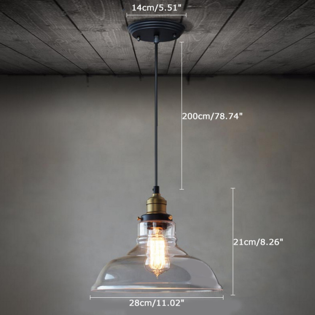 Vintage Industrial 11''W Transparent Glass 1 Light Pendant Lamp