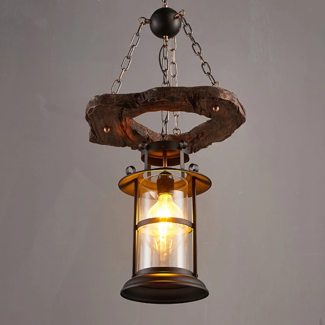 Retro 15''W 1 Light Pendant Lantern Lamp in Antique Black Finish