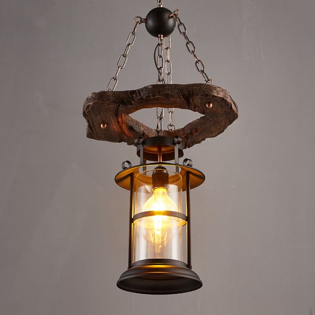 Retro 15''W 1 Light Pendant Lantern Lamp in Antique Black Finish