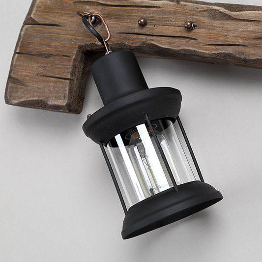 Axe Shape Industrial Wood Wall Lamp with Glass Lantern Shade