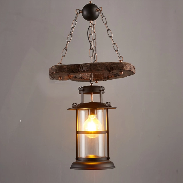 Retro 15''W 1 Light Pendant Lantern Lamp in Antique Black Finish