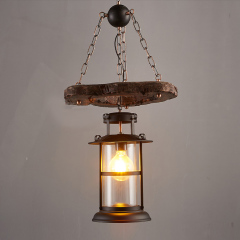 Retro 15''W 1 Light Pendant Lantern Lamp in Antique Black Finish