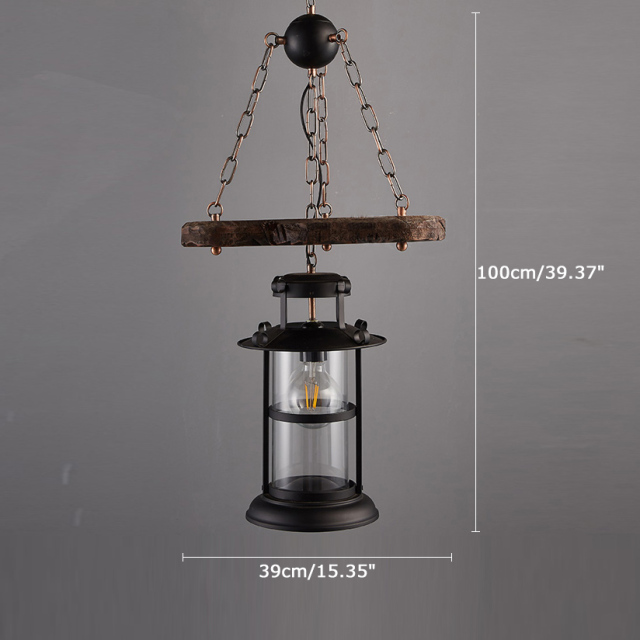 Retro 15''W 1 Light Pendant Lantern Lamp in Antique Black Finish