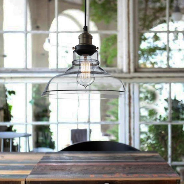 Vintage Industrial 11''W Transparent Glass 1 Light Pendant Lamp