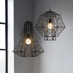 Wrought Iron 1 Light Birdcage Diamond Pendant Lamp in Industrial Style