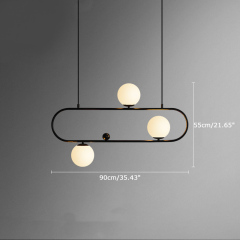 Mid-Century Modern Style 4 Light Oval Ring Chandelier with Mouth Blown Opaline Spheres for Kitchen Island/Dining Table