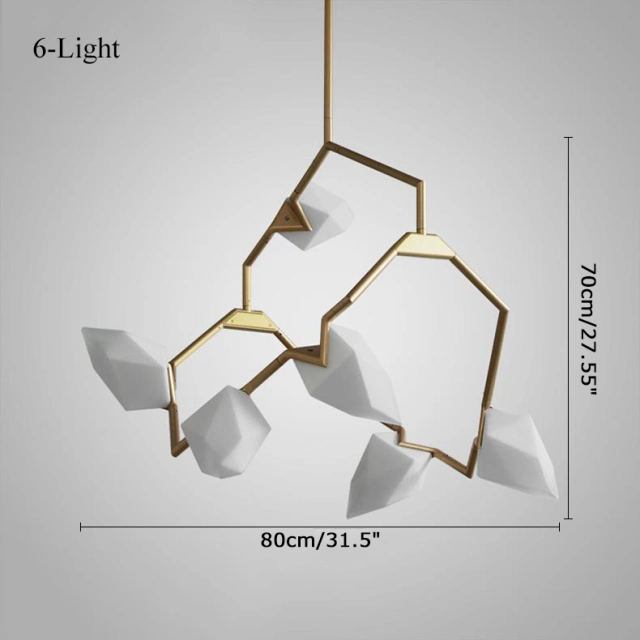 Modern Style 6-Light Seed 02 Chandelier in Brushed Brass/White