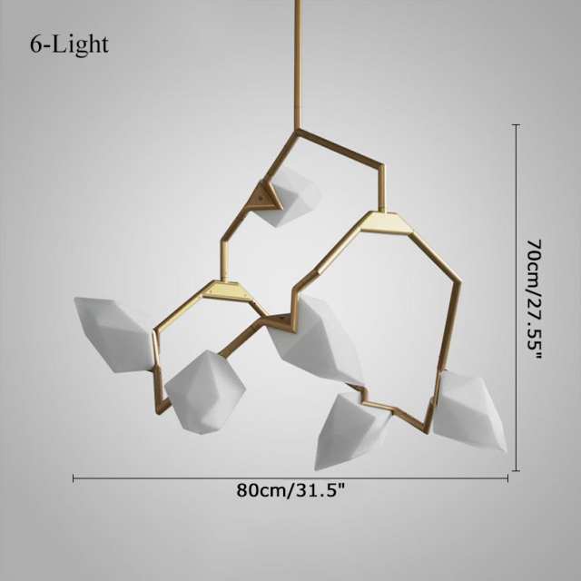 Modern Style 6-Light Seed 02 Chandelier in Brushed Brass/White