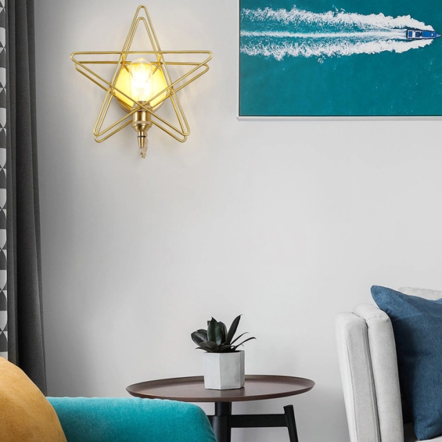 Mid-century Modern Brass Metal Star Wall Sconce for Bar Restaurant Coffee Shop Decor Lighting