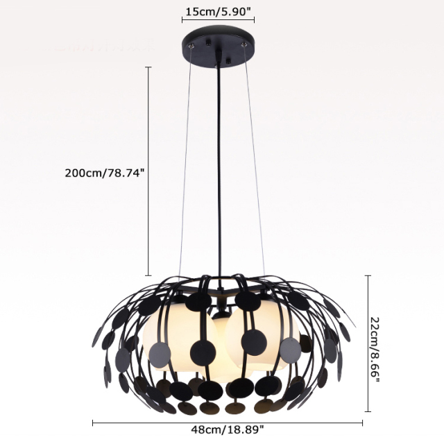 Contemporary Style Black Oval Pendant Semi Flush Mount Chandelier for Dining Room Bedroom