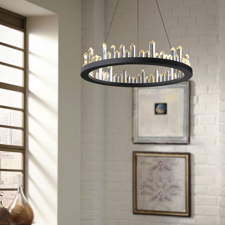 Modern Crystal Style 15 3/4" Wide LED Round Chandelier in Black with K9 Crystal Strips for Dining Room Bedroom or Living Room