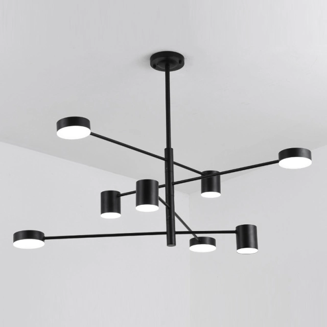 Mid Century Modern 4/6/8 Light LED Sputnik  Chandelier with Rotatable Arms in Black For Living Room