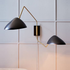 Mid Century Modern 2 Lights Wall Sconce with Stretching Arms in Black and Brass